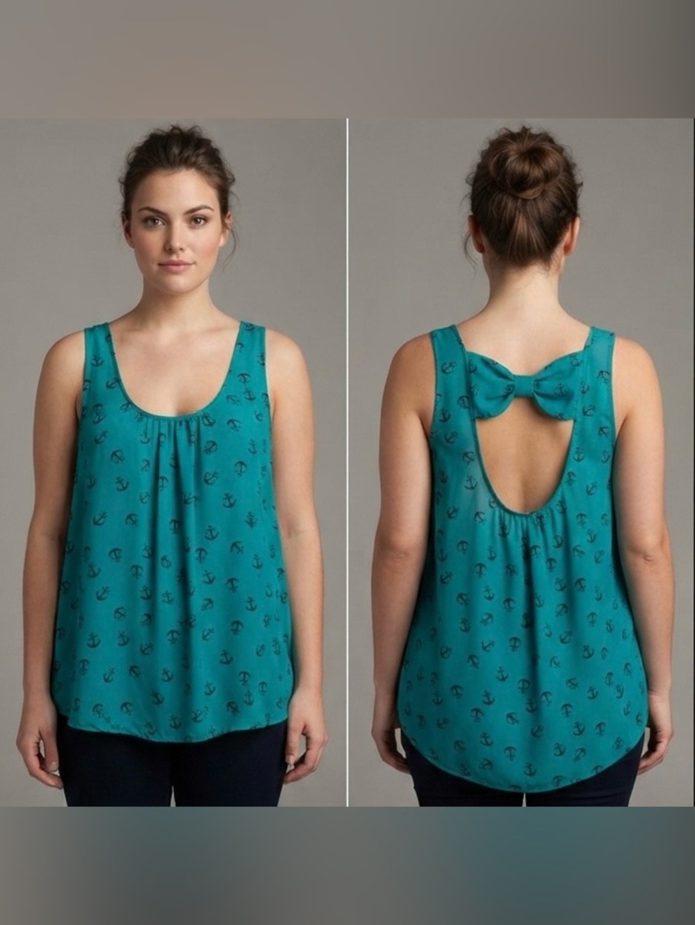 Rue21 Anchor Print Tank W/Back Bow & Cut-Out (XL)